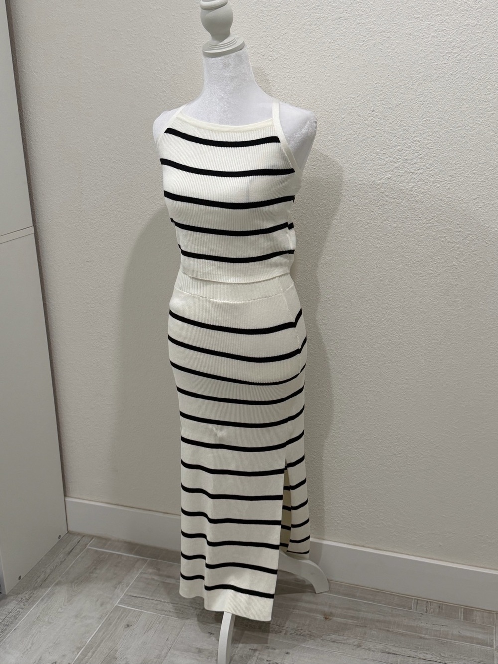Divided Cream & Black Striped Maxi Knit Dress